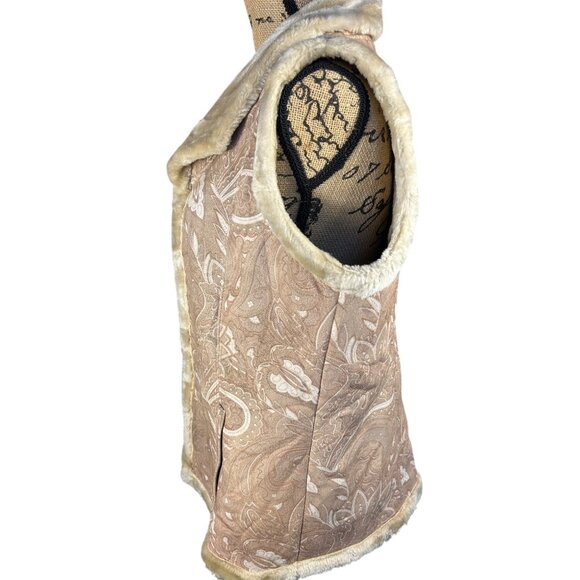 Coldwater Creek Womens Faux Fur Trimmed Sleeveless Vest Beige/Tan Medium - Picture 5 of 9